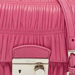 Pre Owned Prada Fuchsia Nappa Gaufre Leather Flap Shoulder Bag