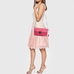 Pre Owned Prada Fuchsia Nappa Gaufre Leather Flap Shoulder Bag