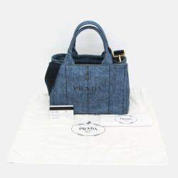 Pre Owned Prada Canapa Blue Denim Tote Bag