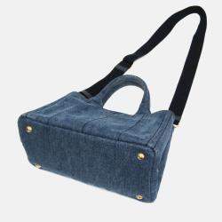Pre Owned Prada Canapa Blue Denim Tote Bag