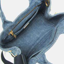 Pre Owned Prada Canapa Blue Denim Tote Bag