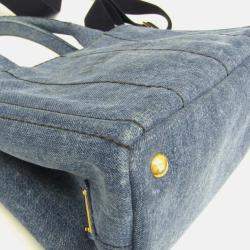 Pre Owned Prada Canapa Blue Denim Tote Bag