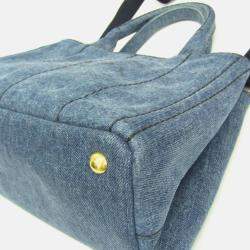 Pre Owned Prada Canapa Blue Denim Tote Bag