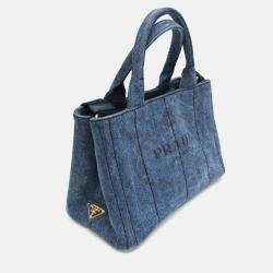 Pre Owned Prada Canapa Blue Denim Tote Bag