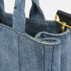 Pre Owned Prada Canapa Blue Denim Tote Bag