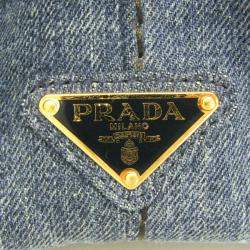 Pre Owned Prada Canapa Blue Denim Tote Bag