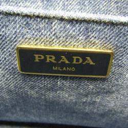 Pre Owned Prada Canapa Blue Denim Tote Bag