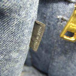 Pre Owned Prada Canapa Blue Denim Tote Bag