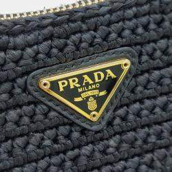 Pre Owned Prada Black Raffia Raffia Chain Strap Hobo Bag