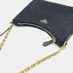 Pre Owned Prada Black Raffia Raffia Chain Strap Hobo Bag