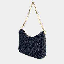 Pre Owned Prada Black Raffia Raffia Chain Strap Hobo Bag