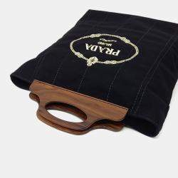 Pre Owned Prada Black Brown Canvas Canappa Legno Shopper Bag