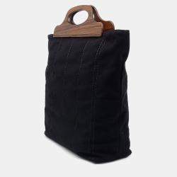 Pre Owned Prada Black Brown Canvas Canappa Legno Shopper Bag