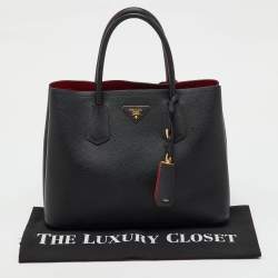 Pre Owned Prada Black Leather Medium Double Handle Tote