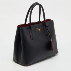 Pre Owned Prada Black Leather Medium Double Handle Tote