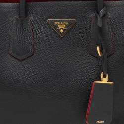 Pre Owned Prada Black Leather Medium Double Handle Tote