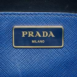 Pre Owned Prada Navy Blue Saffiano Cuir Leather Triple Pocket Tote