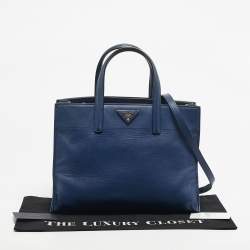 Pre Owned Prada Navy Blue Saffiano Cuir Leather Triple Pocket Tote