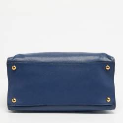 Pre Owned Prada Navy Blue Saffiano Cuir Leather Triple Pocket Tote