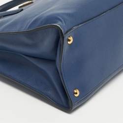 Pre Owned Prada Navy Blue Saffiano Cuir Leather Triple Pocket Tote