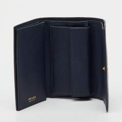 Pre Owned Prada Navy Blue Saffiano Leather Compact Wallet