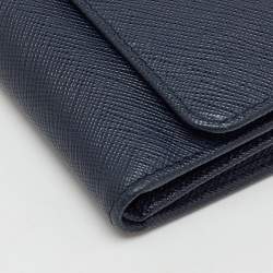 Pre Owned Prada Navy Blue Saffiano Leather Compact Wallet