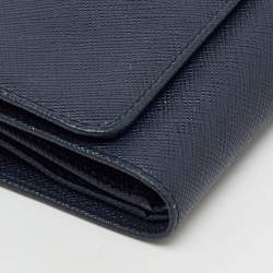 Pre Owned Prada Navy Blue Saffiano Leather Compact Wallet