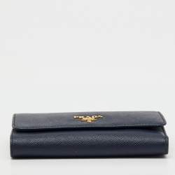Pre Owned Prada Navy Blue Saffiano Leather Compact Wallet