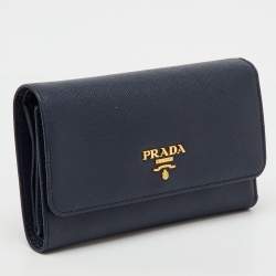 Pre Owned Prada Navy Blue Saffiano Leather Compact Wallet