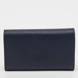 Pre Owned Prada Navy Blue Saffiano Leather Compact Wallet