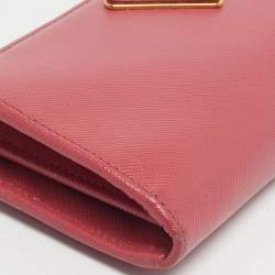 Pre Owned Prada Pink Saffiano Metal Leather Zip Continental Wallet