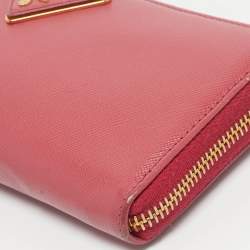 Pre Owned Prada Pink Saffiano Metal Leather Zip Continental Wallet