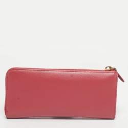 Pre Owned Prada Pink Saffiano Metal Leather Zip Continental Wallet