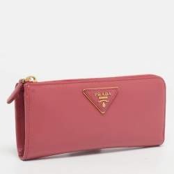 Pre Owned Prada Pink Saffiano Metal Leather Zip Continental Wallet