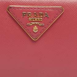 Pre Owned Prada Pink Saffiano Metal Leather Zip Continental Wallet