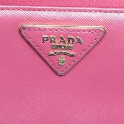 Pre Owned Prada Pink Saffiano Metal Leather Zip Continental Wallet