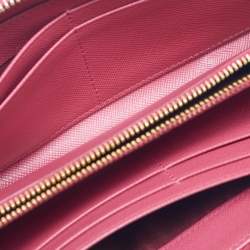 Pre Owned Prada Pink Saffiano Metal Leather Zip Continental Wallet