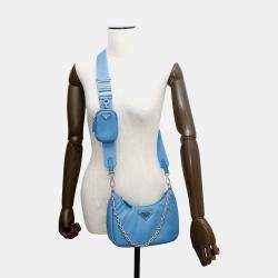 Pre Owned Prada Re-Edition 2005 Light Blue Leather Shoulder Bag