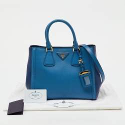 Pre Owned Prada Blue/Navy Blue Saffiano Lux Leather Small Galleria 2way Tote