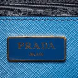 Pre Owned Prada Blue/Navy Blue Saffiano Lux Leather Small Galleria 2way Tote