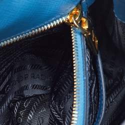 Pre Owned Prada Blue/Navy Blue Saffiano Lux Leather Small Galleria 2way Tote