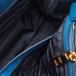 Pre Owned Prada Blue/Navy Blue Saffiano Lux Leather Small Galleria 2way Tote