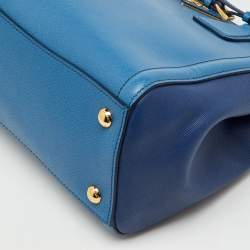Pre Owned Prada Blue/Navy Blue Saffiano Lux Leather Small Galleria 2way Tote