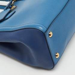 Pre Owned Prada Blue/Navy Blue Saffiano Lux Leather Small Galleria 2way Tote