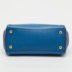 Pre Owned Prada Blue/Navy Blue Saffiano Lux Leather Small Galleria 2way Tote