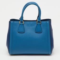 Pre Owned Prada Blue/Navy Blue Saffiano Lux Leather Small Galleria 2way Tote