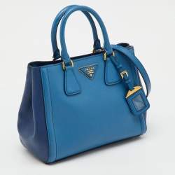 Pre Owned Prada Blue/Navy Blue Saffiano Lux Leather Small Galleria 2way Tote