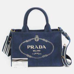 Pre Owned Prada Canapa S Blue Canvas Tote Bag