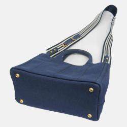 Pre Owned Prada Canapa S Blue Canvas Tote Bag