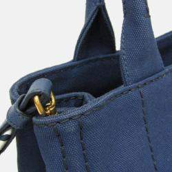 Pre Owned Prada Canapa S Blue Canvas Tote Bag